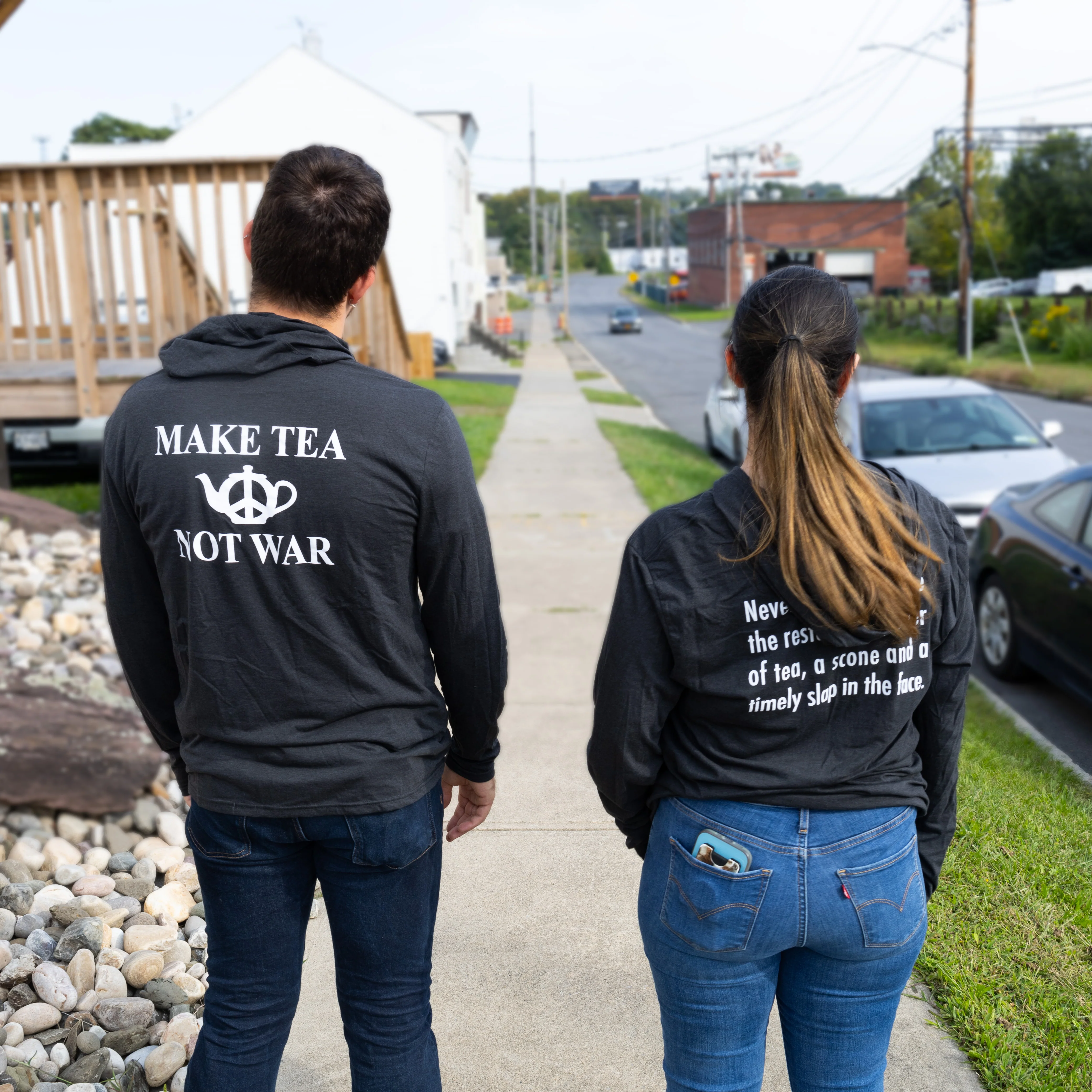 "Make Tea, Not War" - Long Sleeve Hooded T-Shirt - Image 4